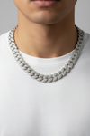 14mm Moissanite Cuban Link Chain – On Model with Shirt