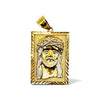 10K Two-Tone Gold Solid Jesus Face Rectangle Pendant