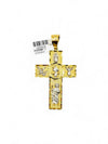 10K Two-Tone Gold Religious Cross Pendant – Our Lady, Jesus & Saints